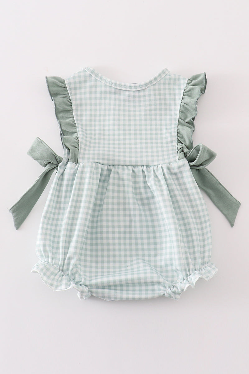 Green gingham girl ruffle bubble