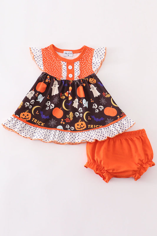 Orange halloween ruffle baby set