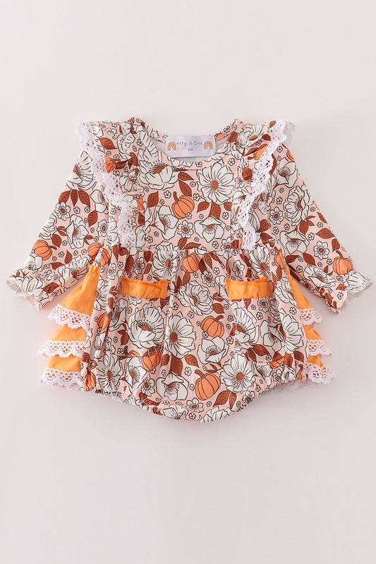 Pumpkin floral print lace ruffle bubble