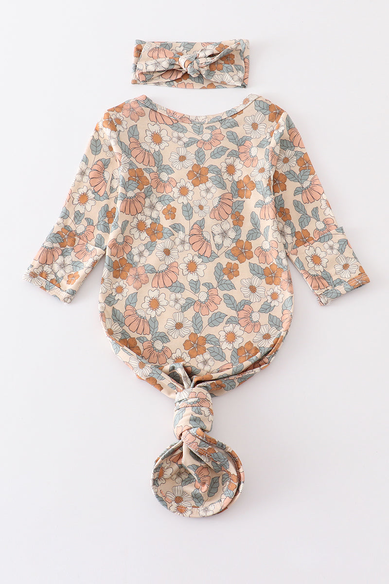 Floral print hairband baby gown