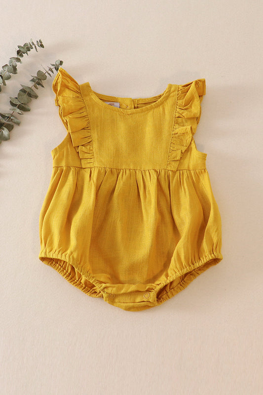 Mustard linen girl ruffle bubble