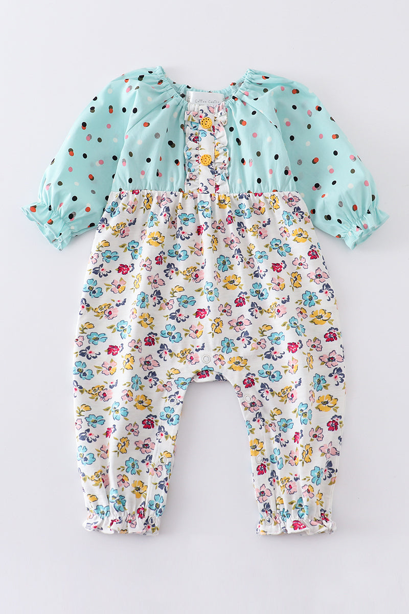 Platinum mint floral print baby girl romper