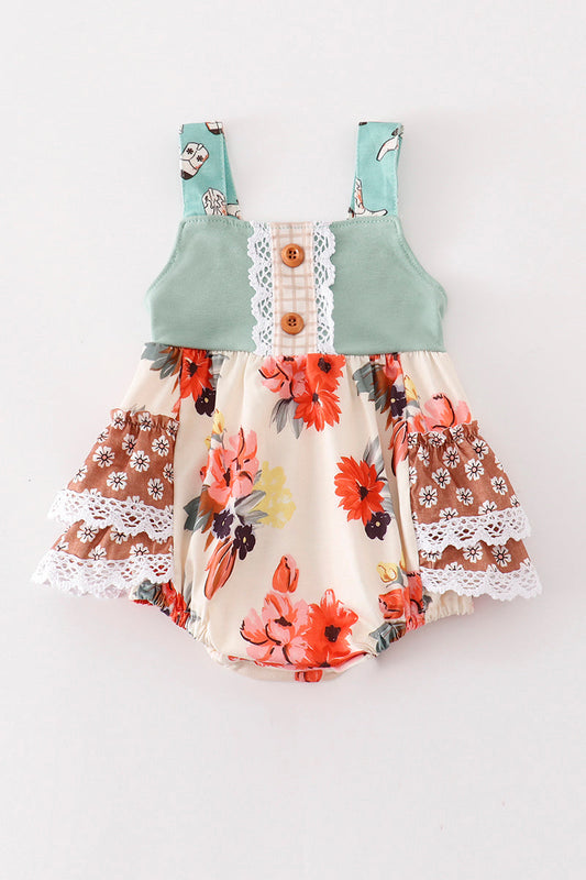 Green floral boots print ruffle girl bubble