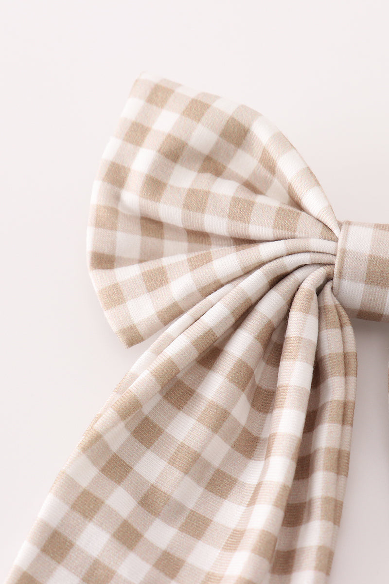 Khaki gingham piggie hair sailor bow